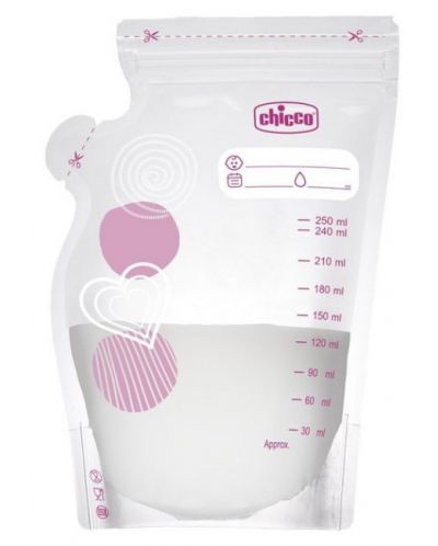 Торбички за съхранение на кърма Chicco - 250 ml, 30 броя - 1